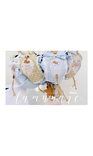 Lumanare de botez cu ursulet de plus,baloane de aer cald si norisori Air Blue Balloon Teddy Bear 6